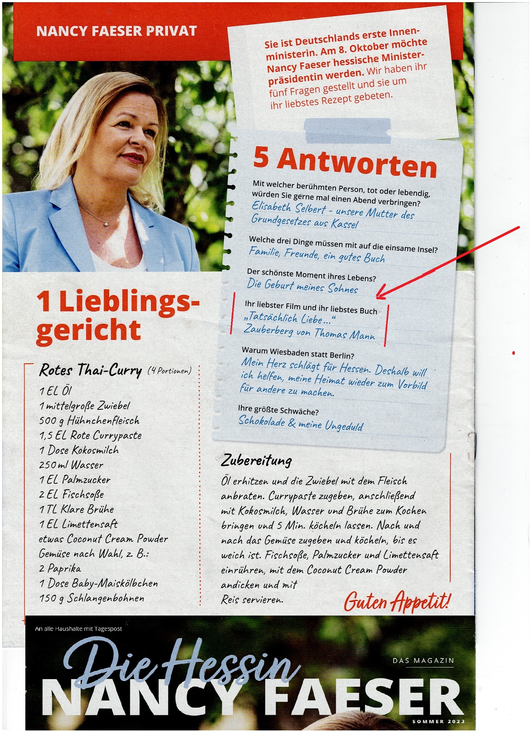 Die Hessin Nancy Faeser SPD Sommer 23 - Das Magazin an alle Haushalte 